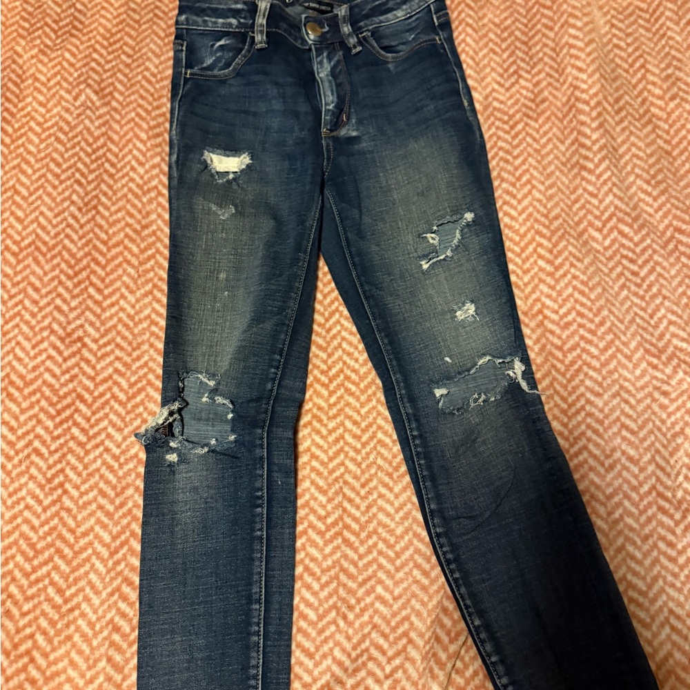 American Eagle Outfitters Dark Blue Distressed Skinny Jeans